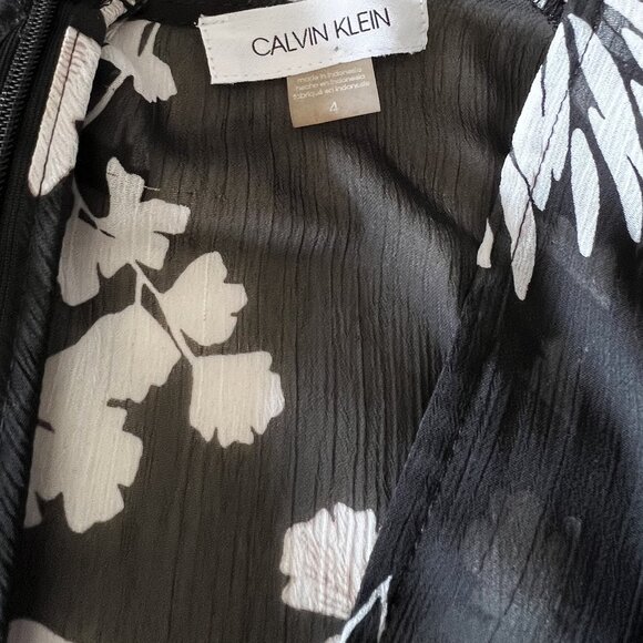 CALVIN KLEIN black white floral chiffon maxi lined flowy dress size 4 - Picture 4 of 8